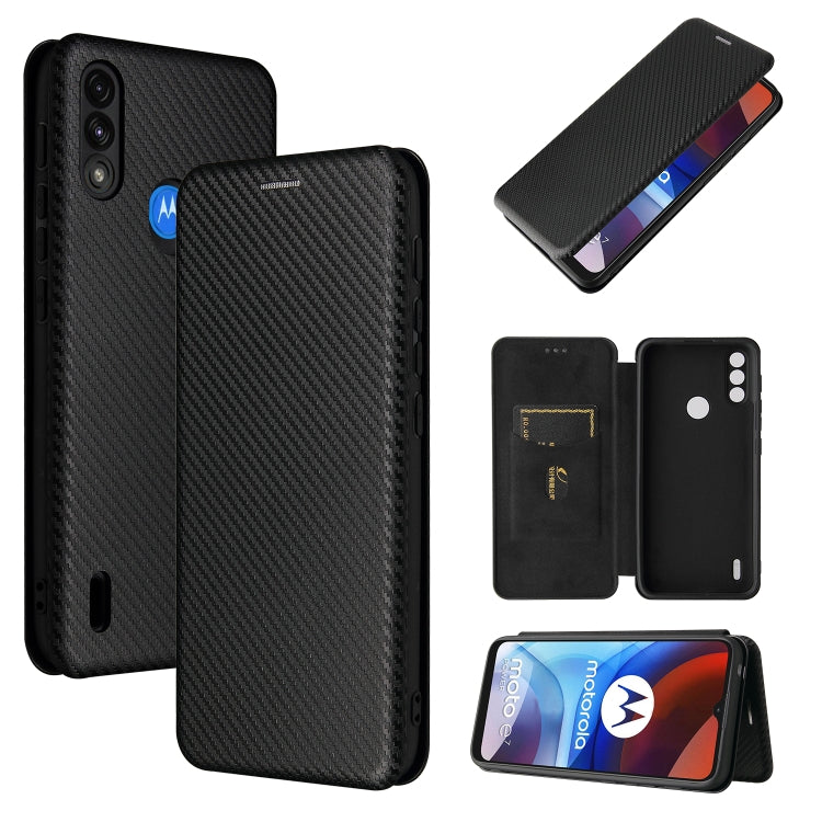 For Motorola Moto E7 Power Carbon Fiber Texture Horizontal Flip TPU + PC + PU Leather Case with Card Slot