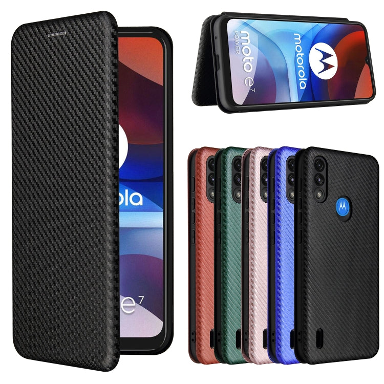 For Motorola Moto E7 Power Carbon Fiber Texture Horizontal Flip TPU + PC + PU Leather Case with Card Slot