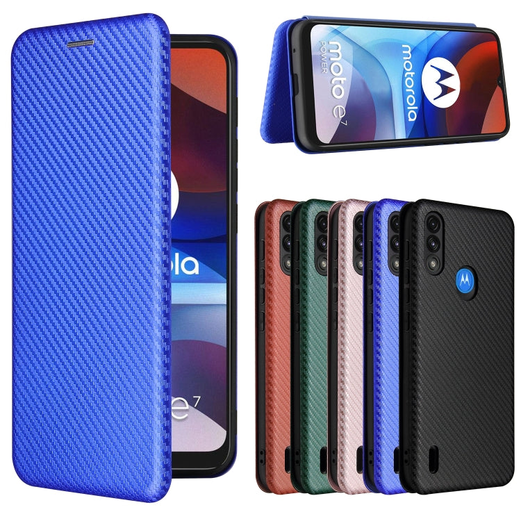 For Motorola Moto E7 Power Carbon Fiber Texture Horizontal Flip TPU + PC + PU Leather Case with Card Slot