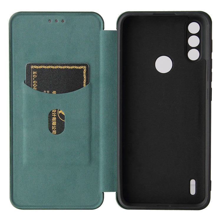 For Motorola Moto E7 Power Carbon Fiber Texture Horizontal Flip TPU + PC + PU Leather Case with Card Slot