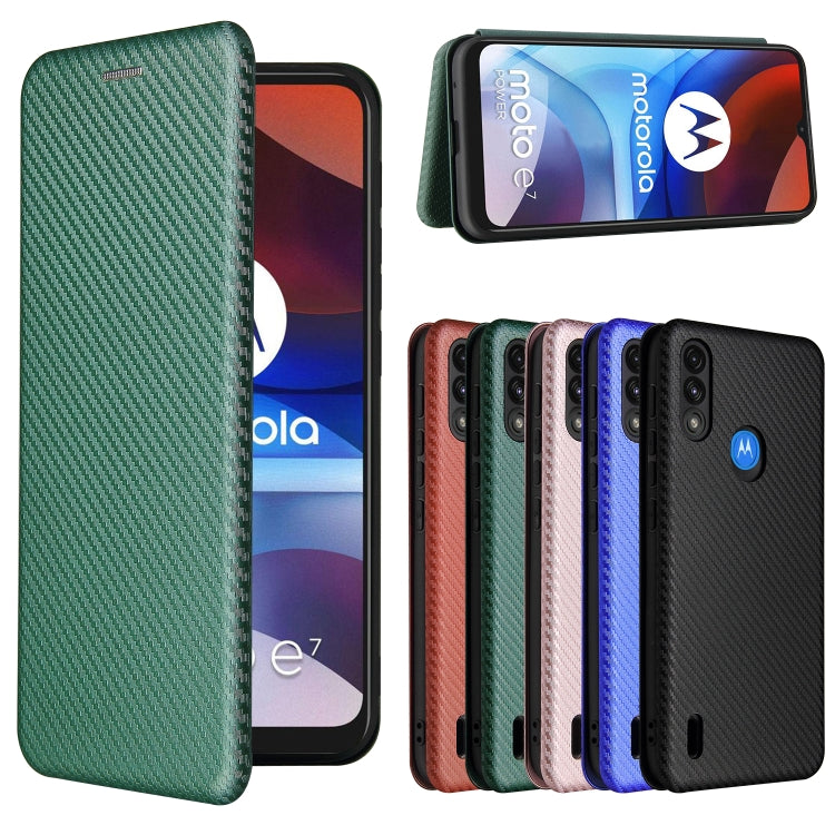 For Motorola Moto E7 Power Carbon Fiber Texture Horizontal Flip TPU + PC + PU Leather Case with Card Slot