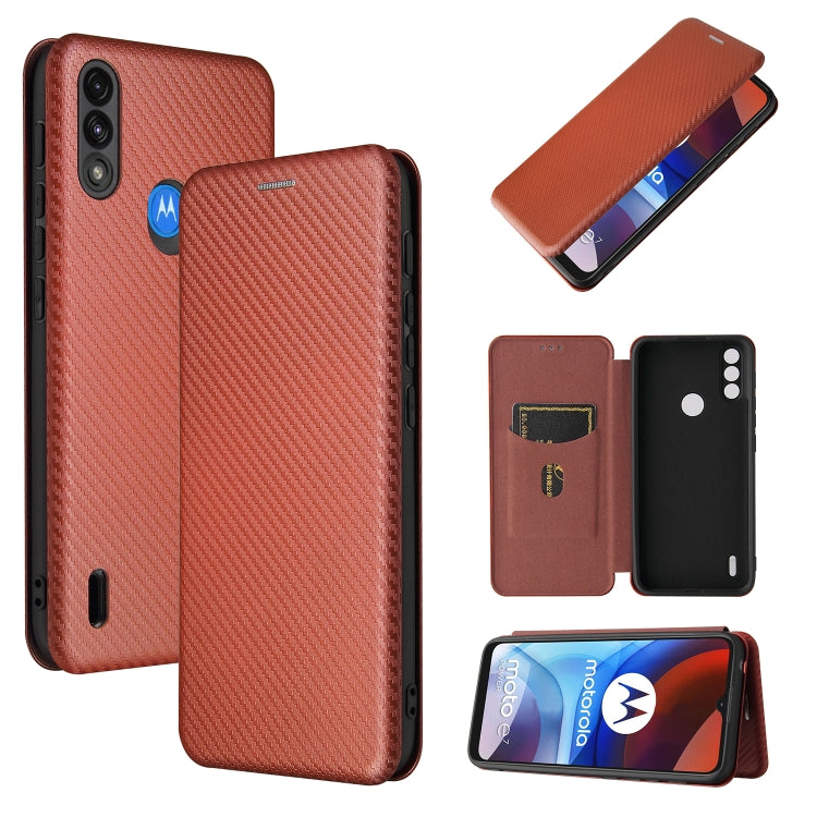 For Motorola Moto E7 Power Carbon Fiber Texture Horizontal Flip TPU + PC + PU Leather Case with Card Slot