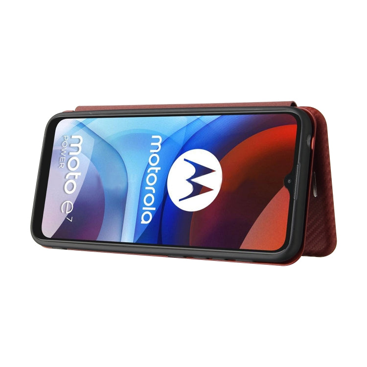 For Motorola Moto E7 Power Carbon Fiber Texture Horizontal Flip TPU + PC + PU Leather Case with Card Slot