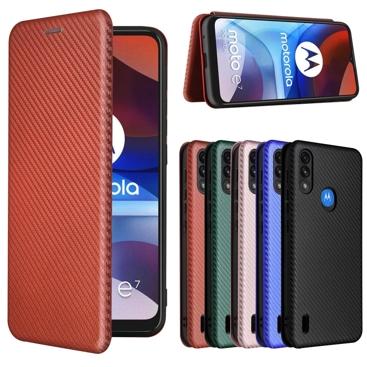 For Motorola Moto E7 Power Carbon Fiber Texture Horizontal Flip TPU + PC + PU Leather Case with Card Slot
