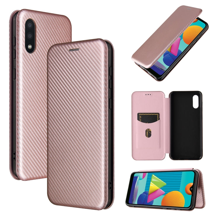For Samsung Galaxy A02 / M02 Carbon Fiber Texture Horizontal Flip TPU + PC + PU Leather Case with Card Slot