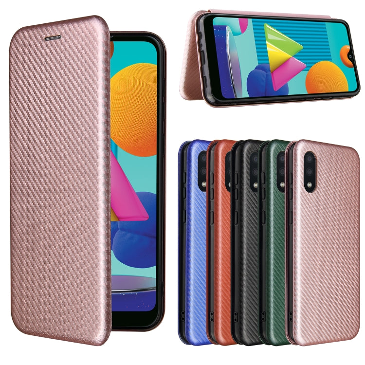 For Samsung Galaxy A02 / M02 Carbon Fiber Texture Horizontal Flip TPU + PC + PU Leather Case with Card Slot