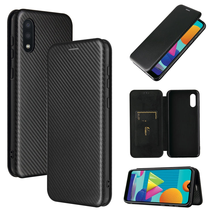 For Samsung Galaxy A02 / M02 Carbon Fiber Texture Horizontal Flip TPU + PC + PU Leather Case with Card Slot