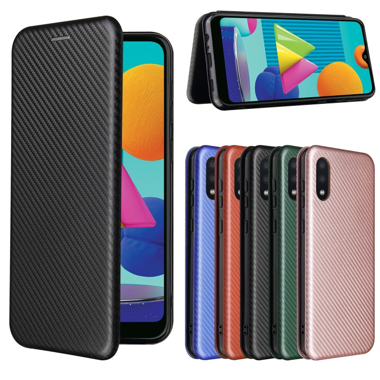 For Samsung Galaxy A02 / M02 Carbon Fiber Texture Horizontal Flip TPU + PC + PU Leather Case with Card Slot