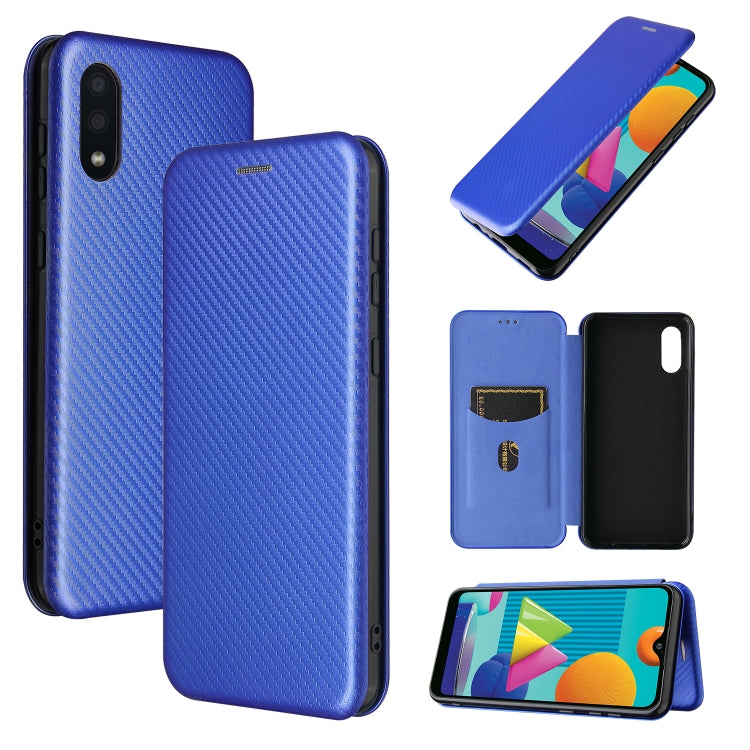 For Samsung Galaxy A02 / M02 Carbon Fiber Texture Horizontal Flip TPU + PC + PU Leather Case with Card Slot
