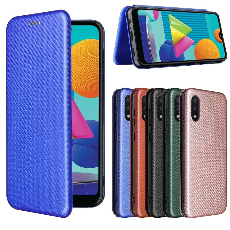 For Samsung Galaxy A02 / M02 Carbon Fiber Texture Horizontal Flip TPU + PC + PU Leather Case with Card Slot