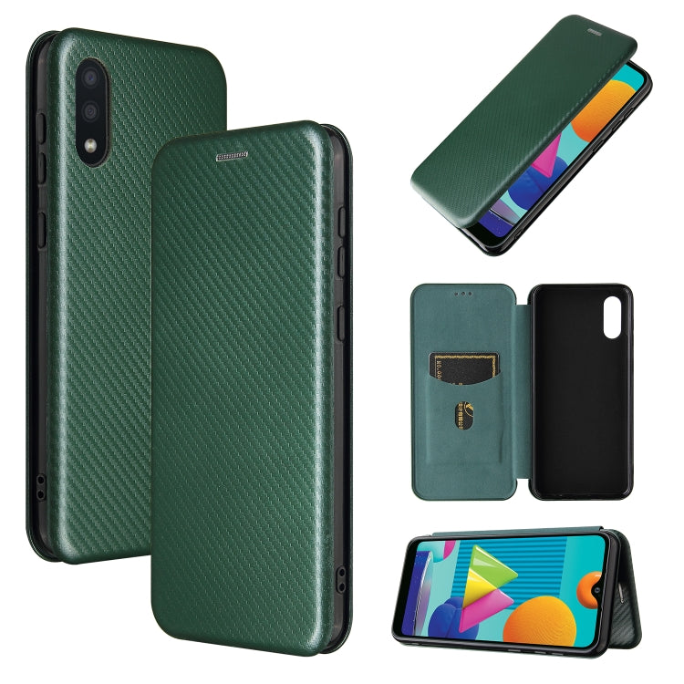 For Samsung Galaxy A02 / M02 Carbon Fiber Texture Horizontal Flip TPU + PC + PU Leather Case with Card Slot