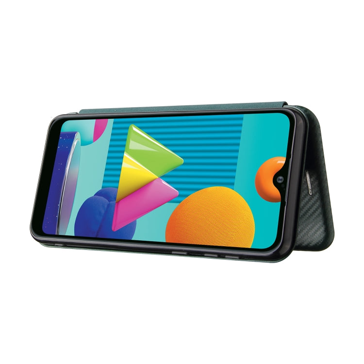 For Samsung Galaxy A02 / M02 Carbon Fiber Texture Horizontal Flip TPU + PC + PU Leather Case with Card Slot