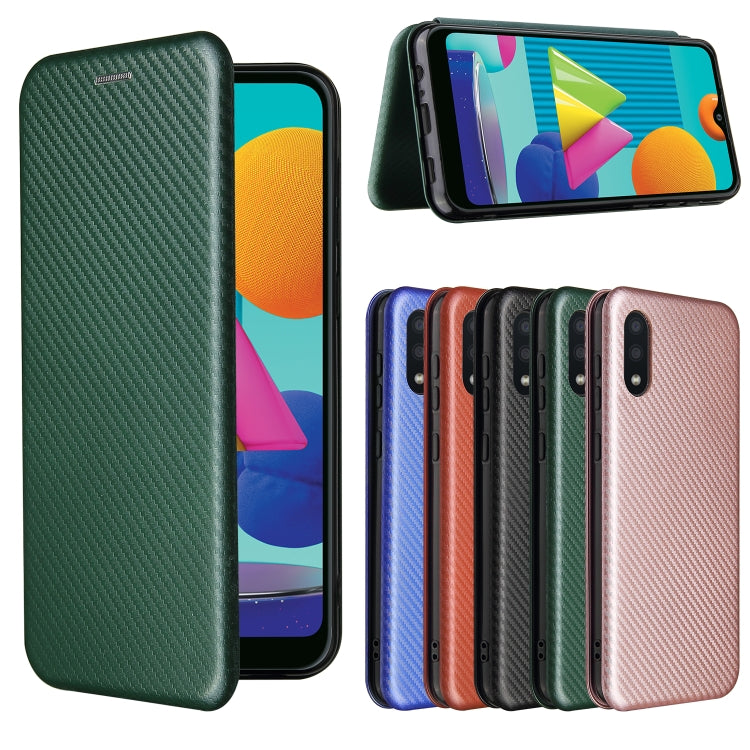 For Samsung Galaxy A02 / M02 Carbon Fiber Texture Horizontal Flip TPU + PC + PU Leather Case with Card Slot