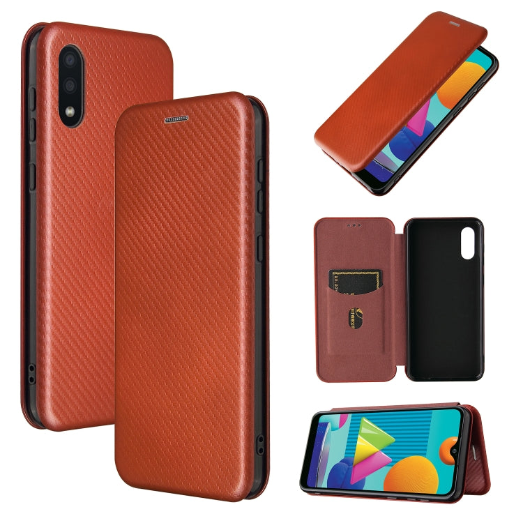 For Samsung Galaxy A02 / M02 Carbon Fiber Texture Horizontal Flip TPU + PC + PU Leather Case with Card Slot