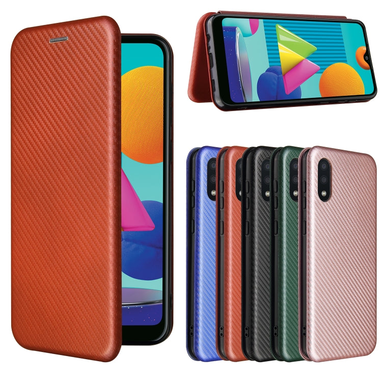 For Samsung Galaxy A02 / M02 Carbon Fiber Texture Horizontal Flip TPU + PC + PU Leather Case with Card Slot