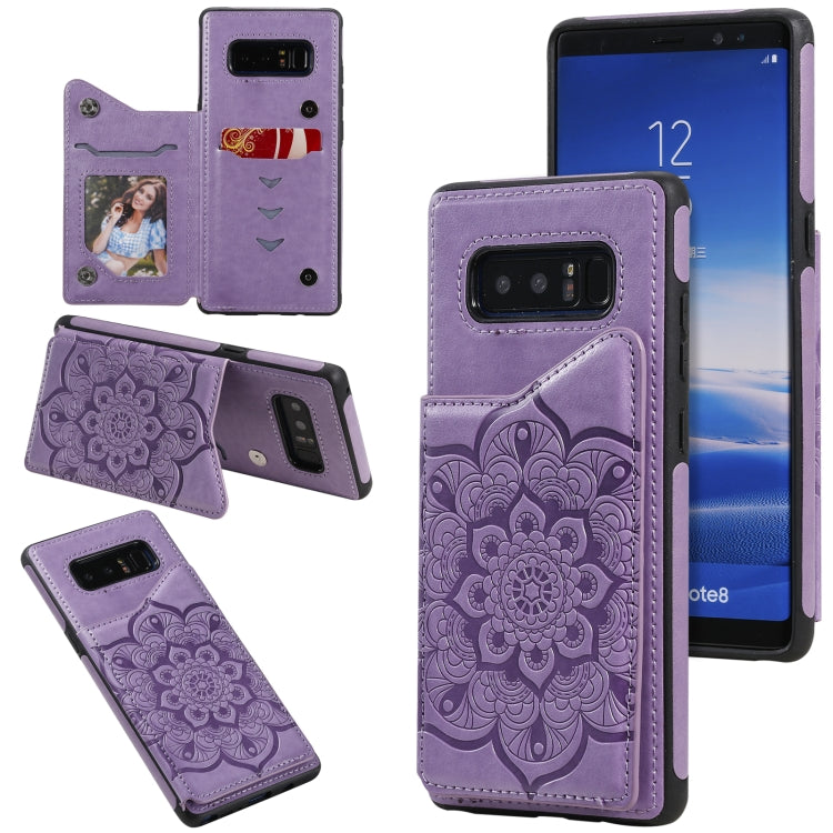 For Samsung Galaxy Note 8 Flower Embossing Pattern Shockproof Protective Case with Holder & Card Slots & Photo Frame