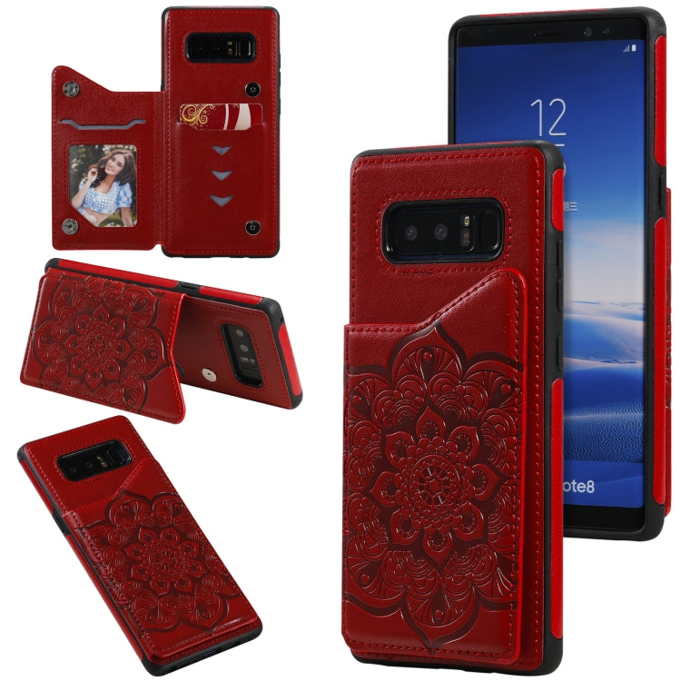 For Samsung Galaxy Note 8 Flower Embossing Pattern Shockproof Protective Case with Holder & Card Slots & Photo Frame