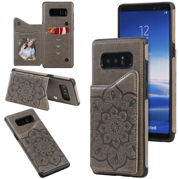 For Samsung Galaxy Note 8 Flower Embossing Pattern Shockproof Protective Case with Holder & Card Slots & Photo Frame