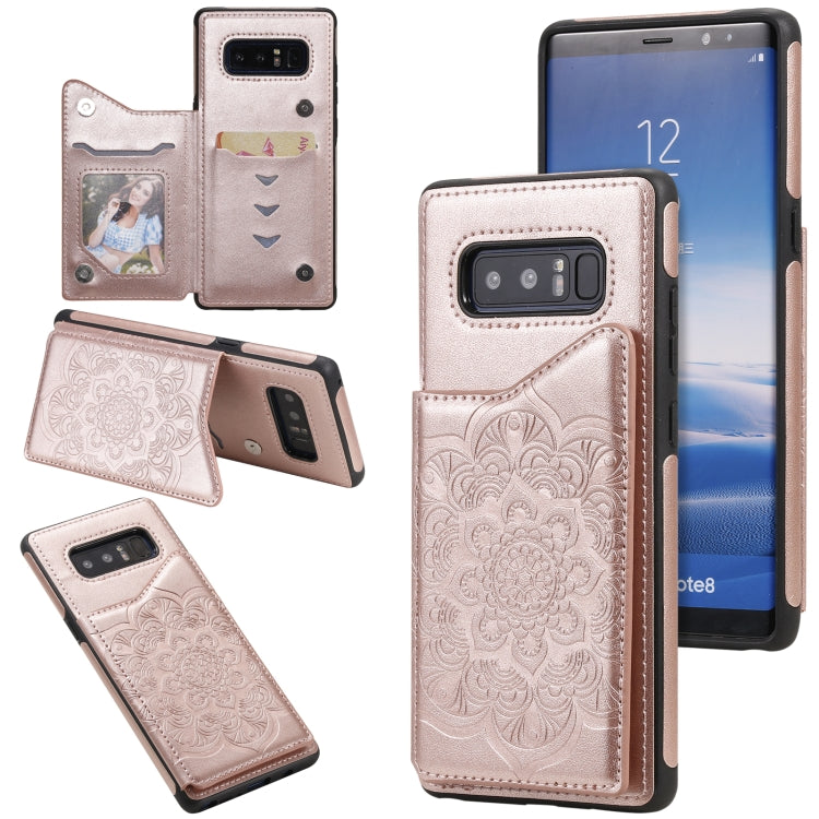 For Samsung Galaxy Note 8 Flower Embossing Pattern Shockproof Protective Case with Holder & Card Slots & Photo Frame