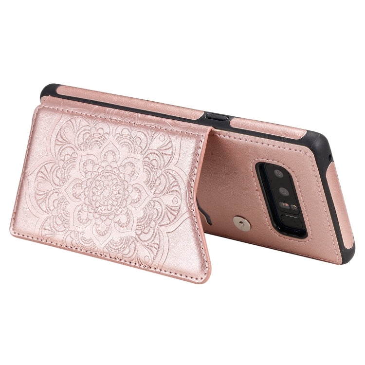 For Samsung Galaxy Note 8 Flower Embossing Pattern Shockproof Protective Case with Holder & Card Slots & Photo Frame