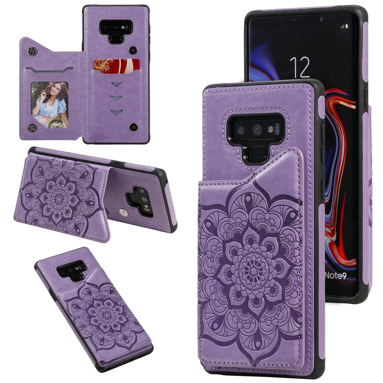 For Samsung Galaxy Note9 Flower Embossing Pattern Shockproof Protective Case with Holder & Card Slots & Photo Frame
