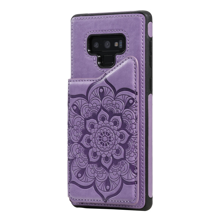 For Samsung Galaxy Note9 Flower Embossing Pattern Shockproof Protective Case with Holder & Card Slots & Photo Frame