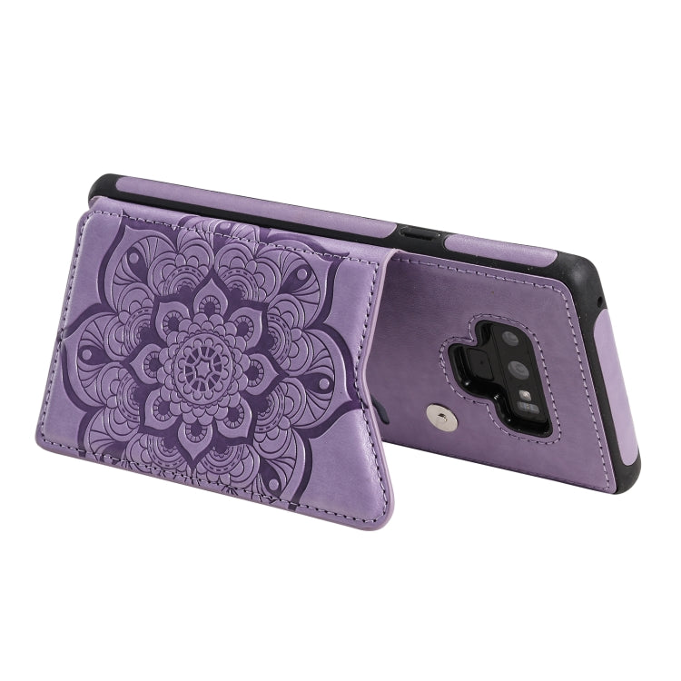 For Samsung Galaxy Note9 Flower Embossing Pattern Shockproof Protective Case with Holder & Card Slots & Photo Frame