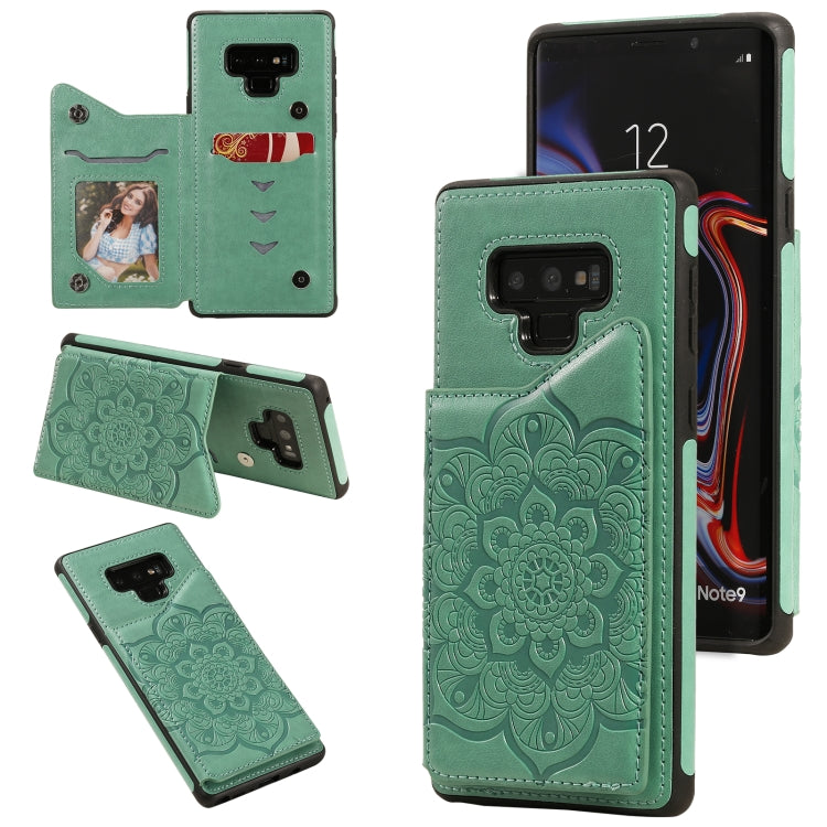 For Samsung Galaxy Note9 Flower Embossing Pattern Shockproof Protective Case with Holder & Card Slots & Photo Frame