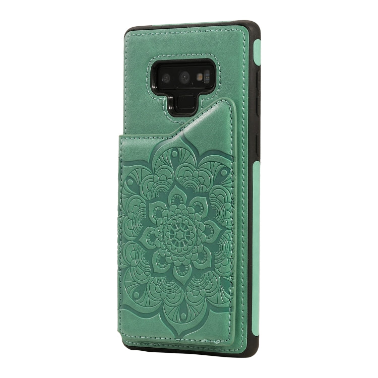 For Samsung Galaxy Note9 Flower Embossing Pattern Shockproof Protective Case with Holder & Card Slots & Photo Frame