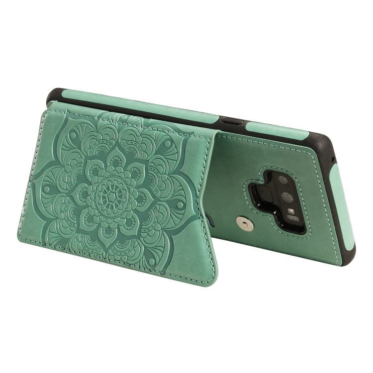 For Samsung Galaxy Note9 Flower Embossing Pattern Shockproof Protective Case with Holder & Card Slots & Photo Frame