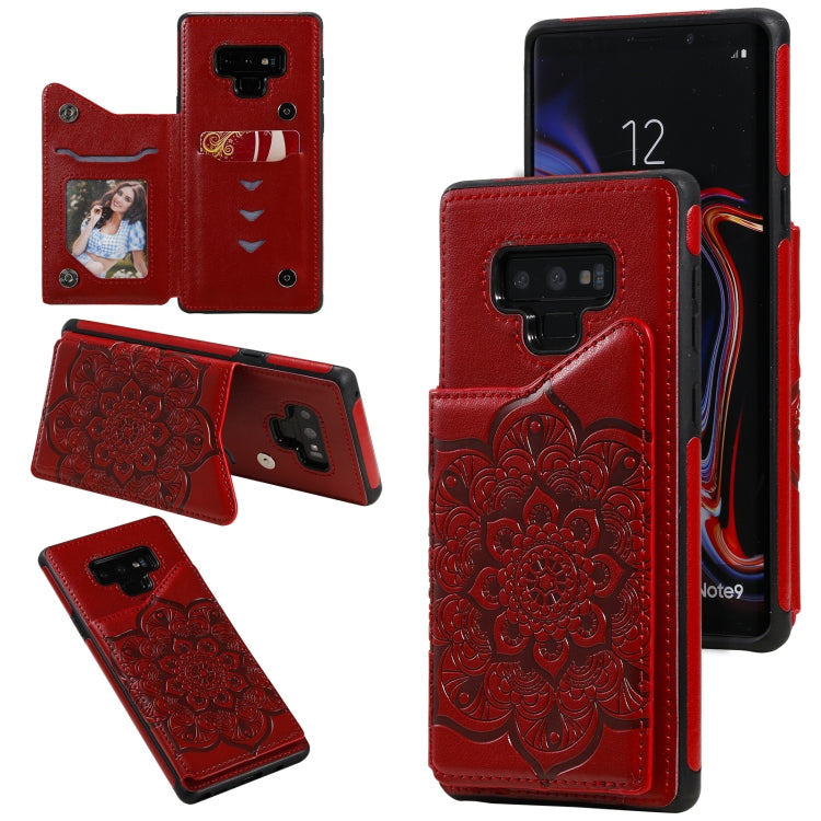 For Samsung Galaxy Note9 Flower Embossing Pattern Shockproof Protective Case with Holder & Card Slots & Photo Frame