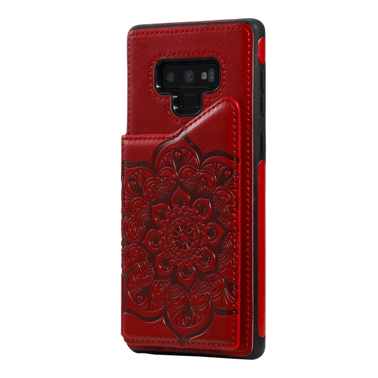 For Samsung Galaxy Note9 Flower Embossing Pattern Shockproof Protective Case with Holder & Card Slots & Photo Frame