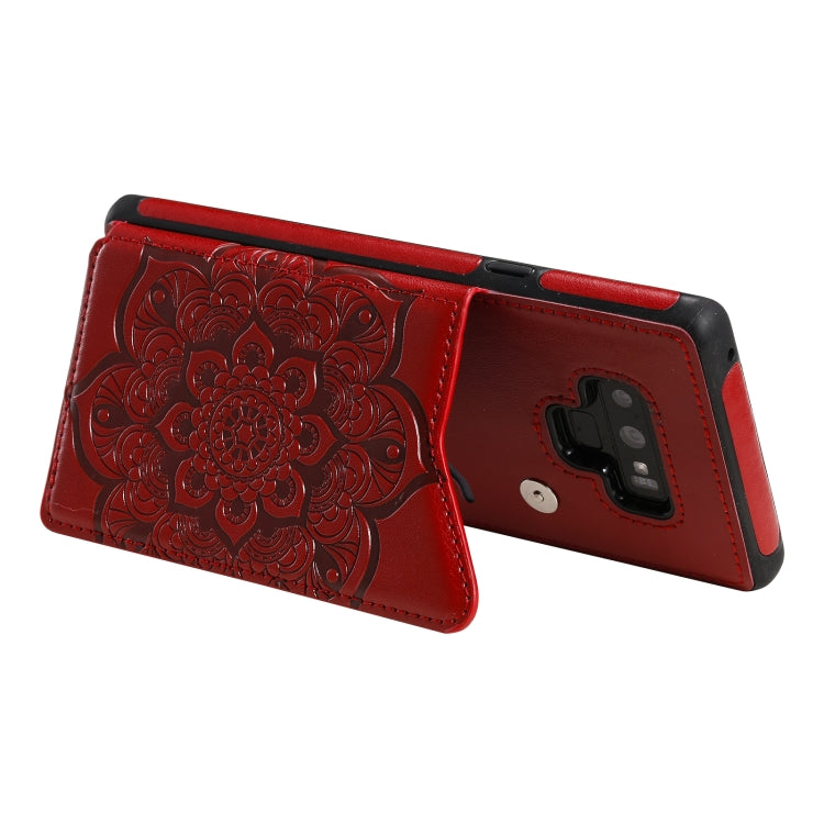 For Samsung Galaxy Note9 Flower Embossing Pattern Shockproof Protective Case with Holder & Card Slots & Photo Frame