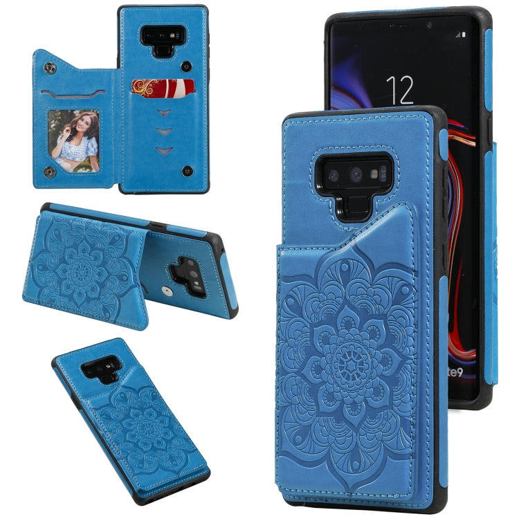 For Samsung Galaxy Note9 Flower Embossing Pattern Shockproof Protective Case with Holder & Card Slots & Photo Frame