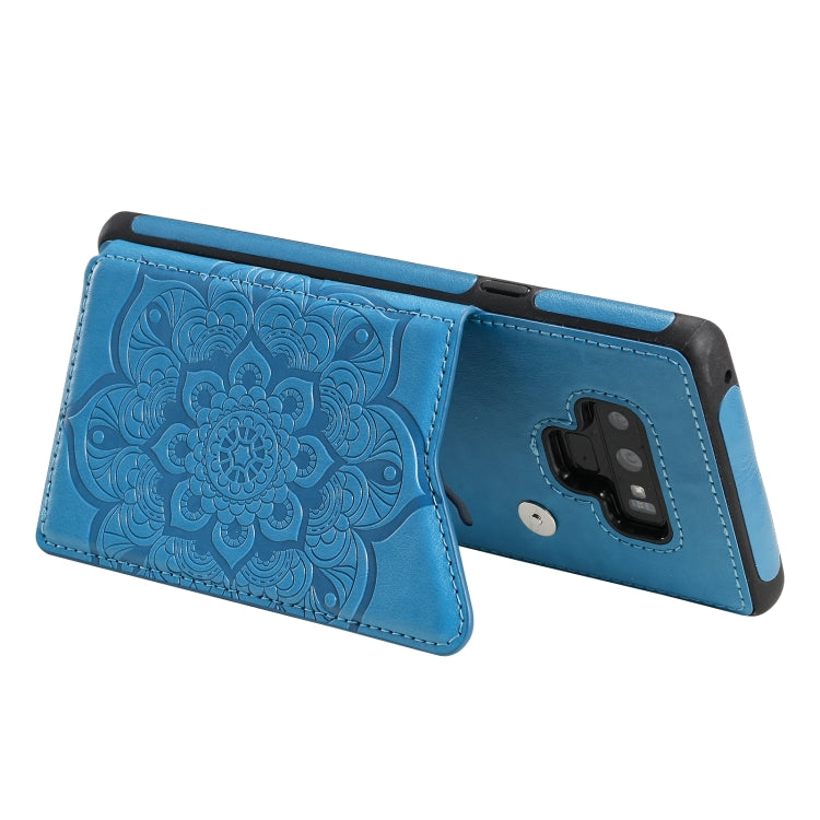 For Samsung Galaxy Note9 Flower Embossing Pattern Shockproof Protective Case with Holder & Card Slots & Photo Frame