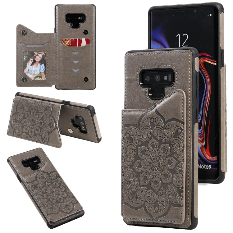 For Samsung Galaxy Note9 Flower Embossing Pattern Shockproof Protective Case with Holder & Card Slots & Photo Frame