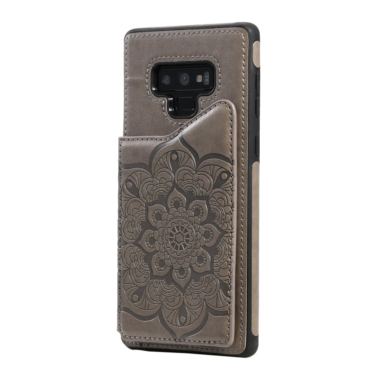 For Samsung Galaxy Note9 Flower Embossing Pattern Shockproof Protective Case with Holder & Card Slots & Photo Frame