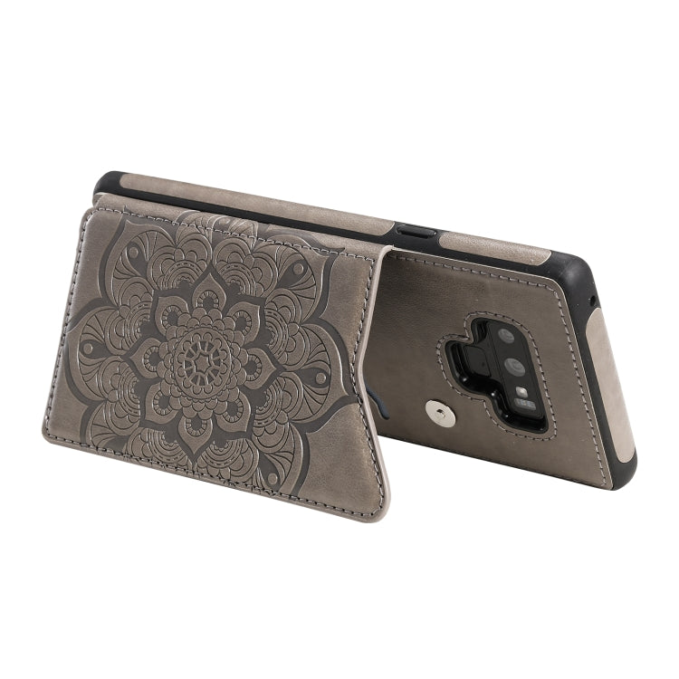 For Samsung Galaxy Note9 Flower Embossing Pattern Shockproof Protective Case with Holder & Card Slots & Photo Frame