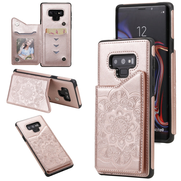 For Samsung Galaxy Note9 Flower Embossing Pattern Shockproof Protective Case with Holder & Card Slots & Photo Frame