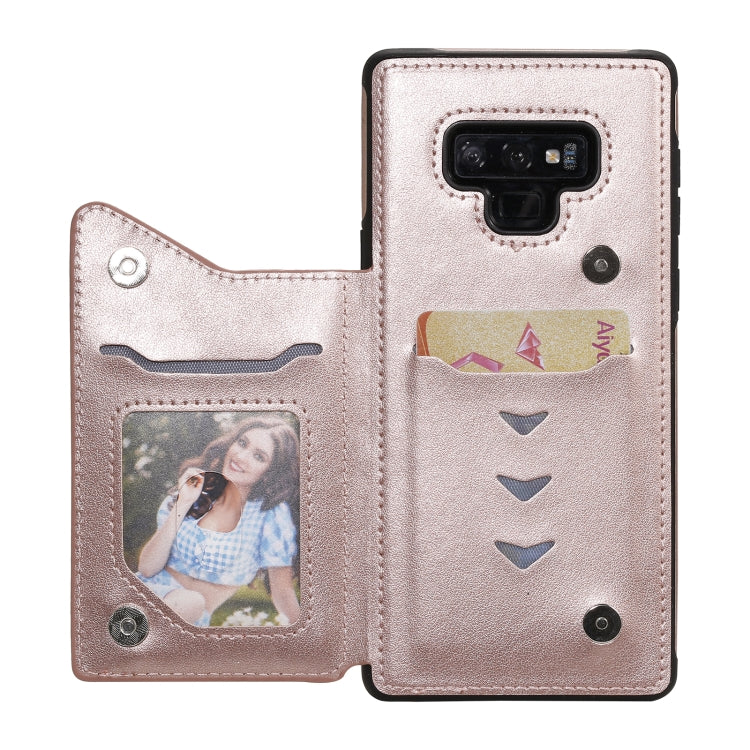 For Samsung Galaxy Note9 Flower Embossing Pattern Shockproof Protective Case with Holder & Card Slots & Photo Frame