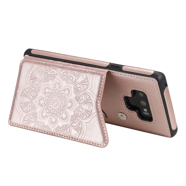 For Samsung Galaxy Note9 Flower Embossing Pattern Shockproof Protective Case with Holder & Card Slots & Photo Frame