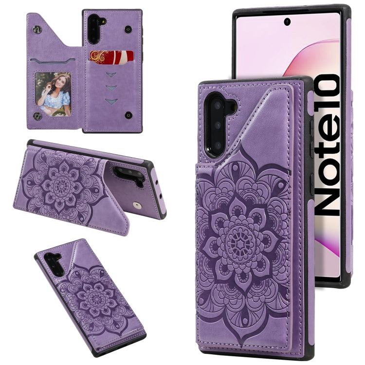 For Samsung Galaxy Note10 Flower Embossing Pattern Shockproof Protective Case with Holder & Card Slots & Photo Frame