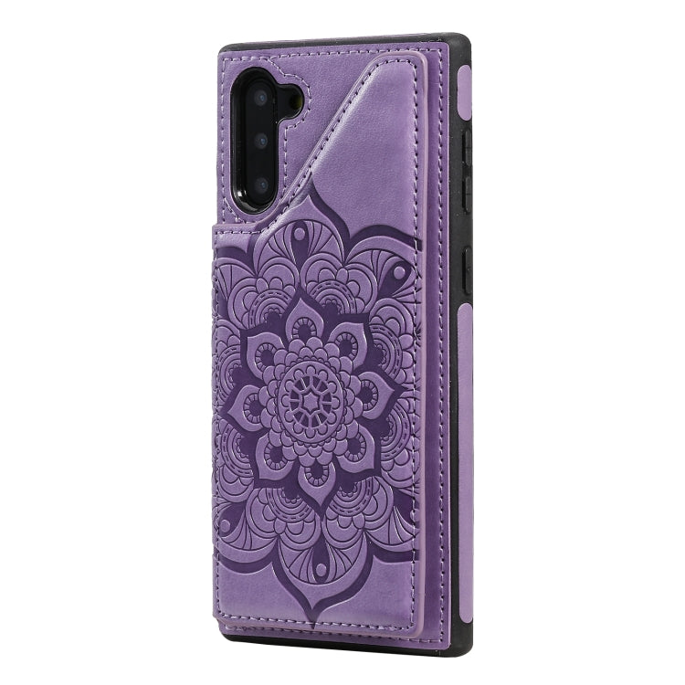 For Samsung Galaxy Note10 Flower Embossing Pattern Shockproof Protective Case with Holder & Card Slots & Photo Frame
