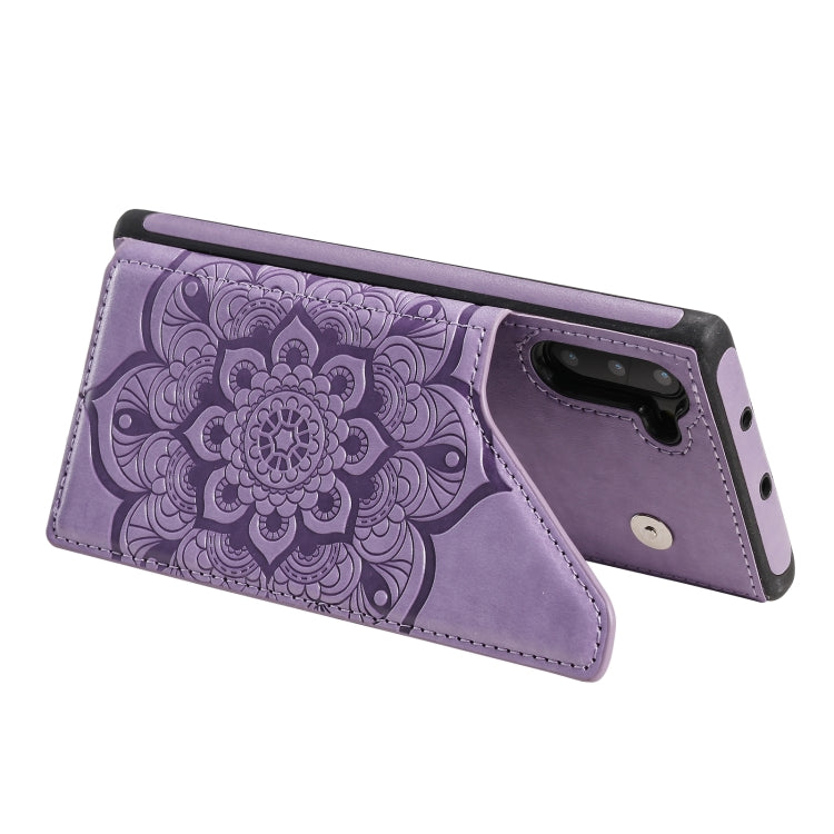For Samsung Galaxy Note10 Flower Embossing Pattern Shockproof Protective Case with Holder & Card Slots & Photo Frame