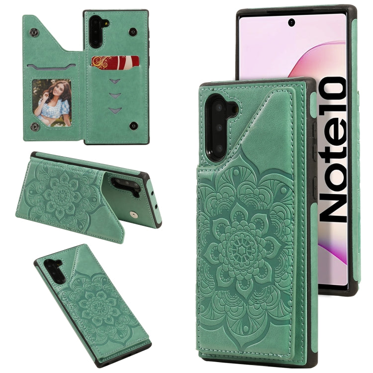For Samsung Galaxy Note10 Flower Embossing Pattern Shockproof Protective Case with Holder & Card Slots & Photo Frame