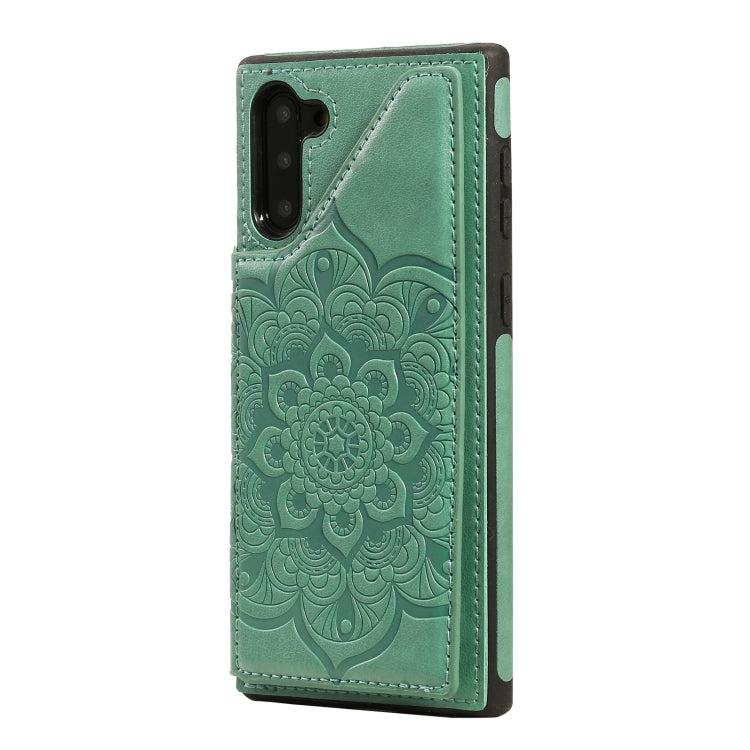 For Samsung Galaxy Note10 Flower Embossing Pattern Shockproof Protective Case with Holder & Card Slots & Photo Frame