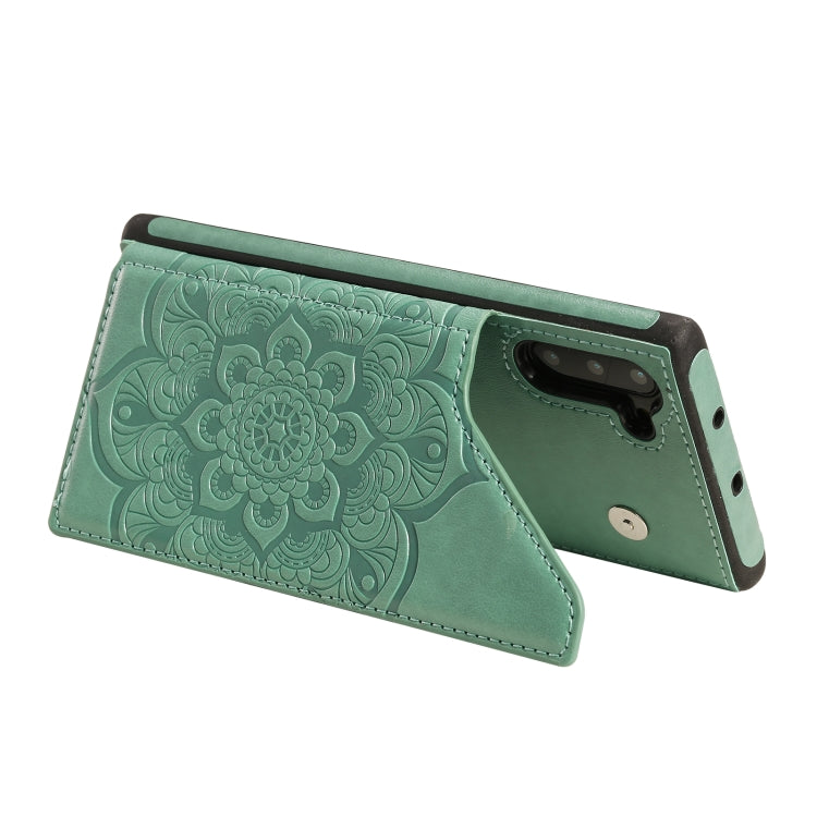 For Samsung Galaxy Note10 Flower Embossing Pattern Shockproof Protective Case with Holder & Card Slots & Photo Frame