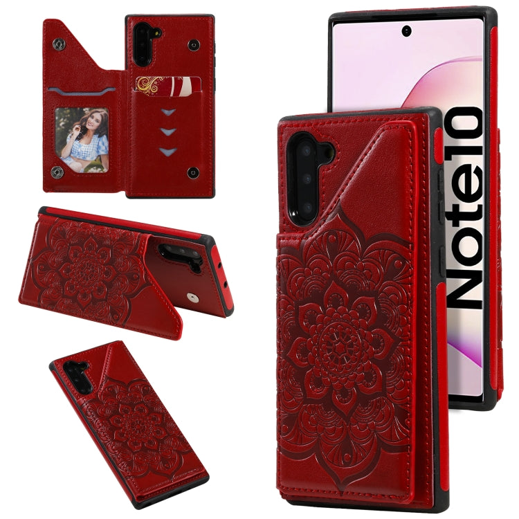 For Samsung Galaxy Note10 Flower Embossing Pattern Shockproof Protective Case with Holder & Card Slots & Photo Frame