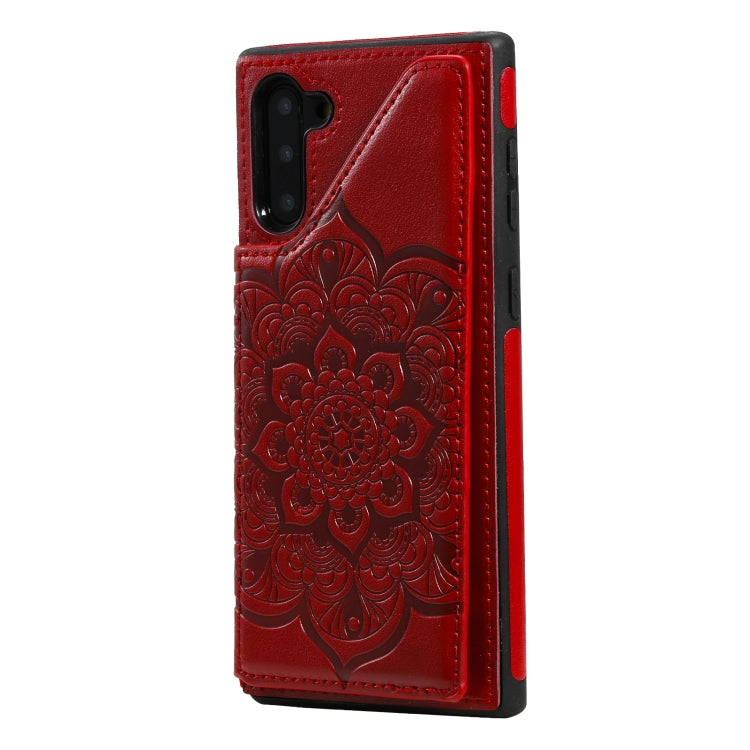 For Samsung Galaxy Note10 Flower Embossing Pattern Shockproof Protective Case with Holder & Card Slots & Photo Frame