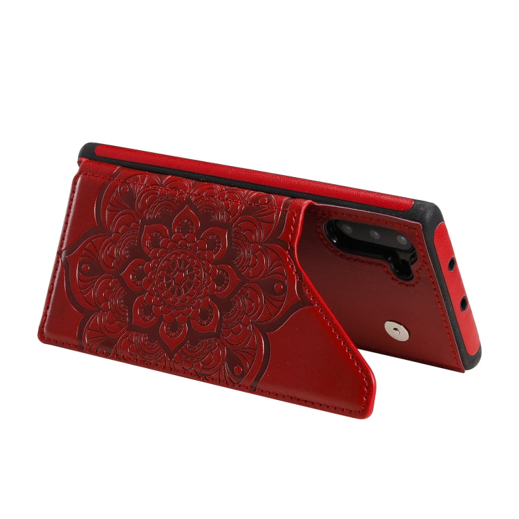 For Samsung Galaxy Note10 Flower Embossing Pattern Shockproof Protective Case with Holder & Card Slots & Photo Frame